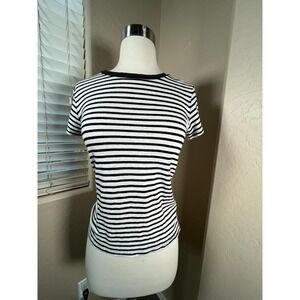 ALEX MILL Womens S T- Shirt Striped Black White Linen Rayon Blend